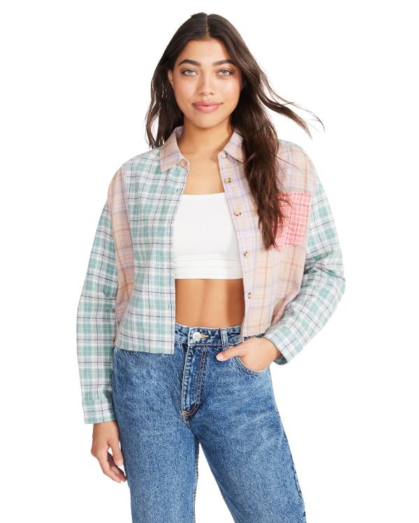 Steve Madden Mixed Plaid Button Down Topjes Dames Roze Gekleurd | SM-145VG