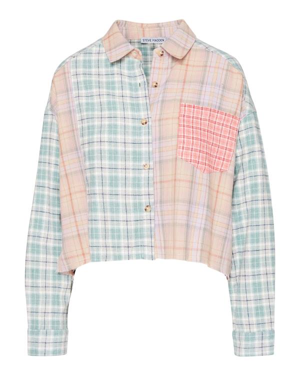 Steve Madden Mixed Plaid Button Down Topjes Dames Roze Gekleurd | SM-145VG