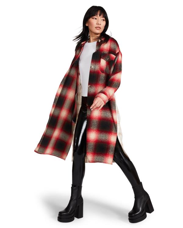 Steve Madden Mixed Plaid Duster Jassen Dames Rood | SM-016SQ