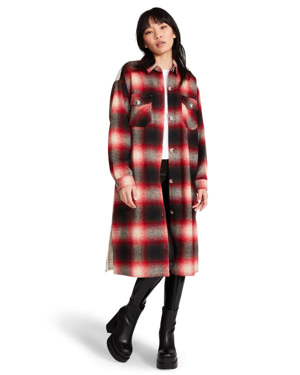 Steve Madden Mixed Plaid Duster Jassen Dames Rood | SM-016SQ