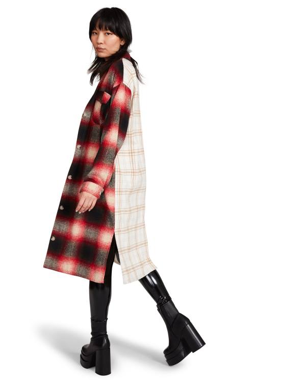 Steve Madden Mixed Plaid Duster Jassen Dames Rood | SM-016SQ