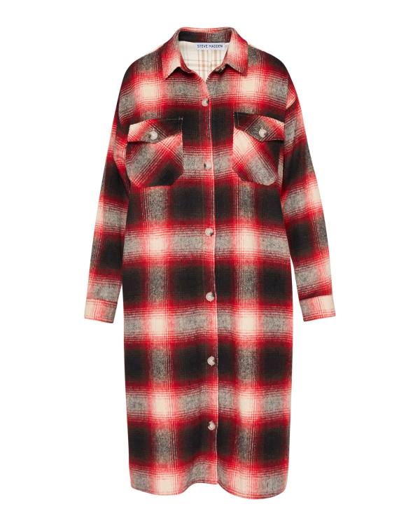 Steve Madden Mixed Plaid Duster Jassen Dames Rood | SM-016SQ