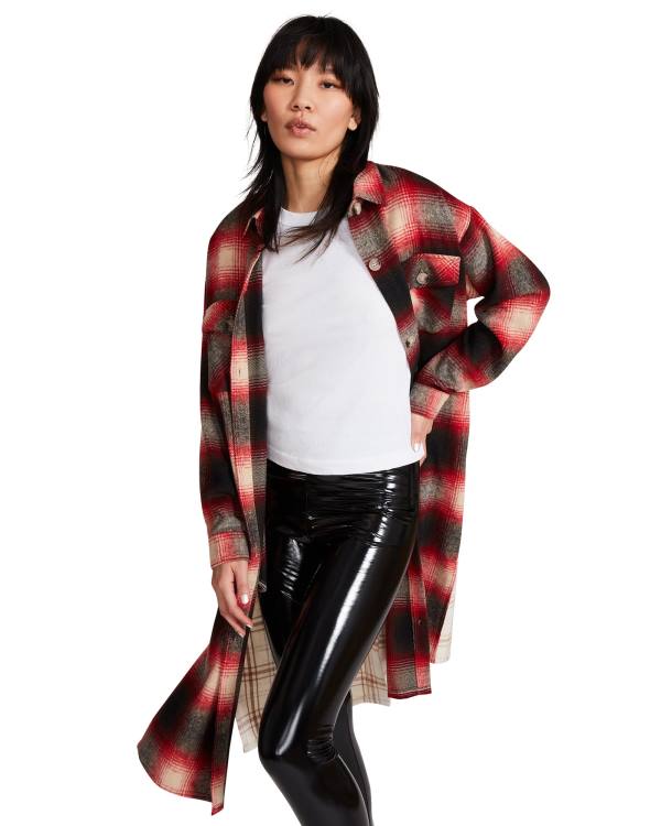 Steve Madden Mixed Plaid Duster Jassen Dames Rood | SM-016SQ