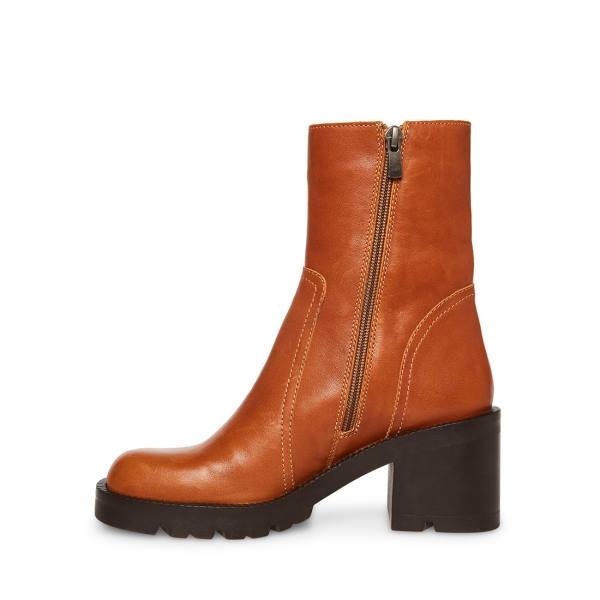 Steve Madden Naya Cognac Leren Enkellaarsjes Dames Bruin | SM-076MY