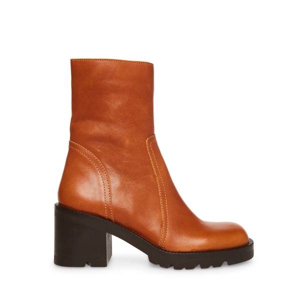 Steve Madden Naya Cognac Leren Enkellaarsjes Dames Bruin | SM-076MY