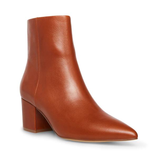 Steve Madden Ossie Cognac Leren Enkellaarsjes Dames Bruin | SM-420GR