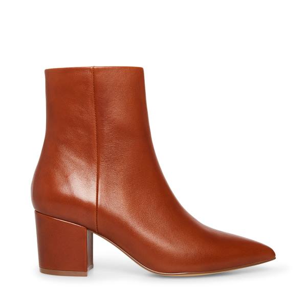 Steve Madden Ossie Cognac Leren Enkellaarsjes Dames Bruin | SM-420GR