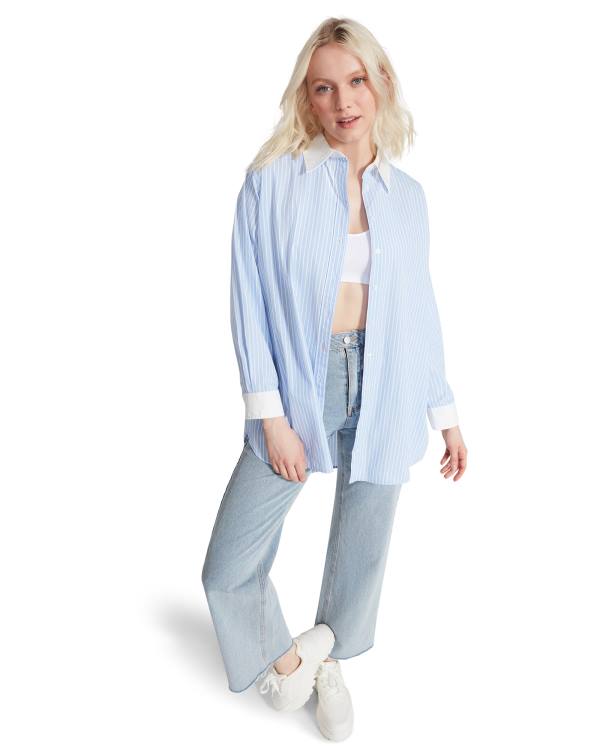 Steve Madden Oversized Button Up Topjes Dames Blauw | SM-480HY