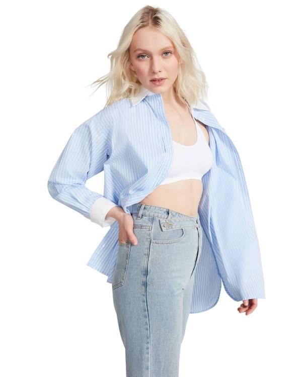 Steve Madden Oversized Button Up Topjes Dames Blauw | SM-480HY