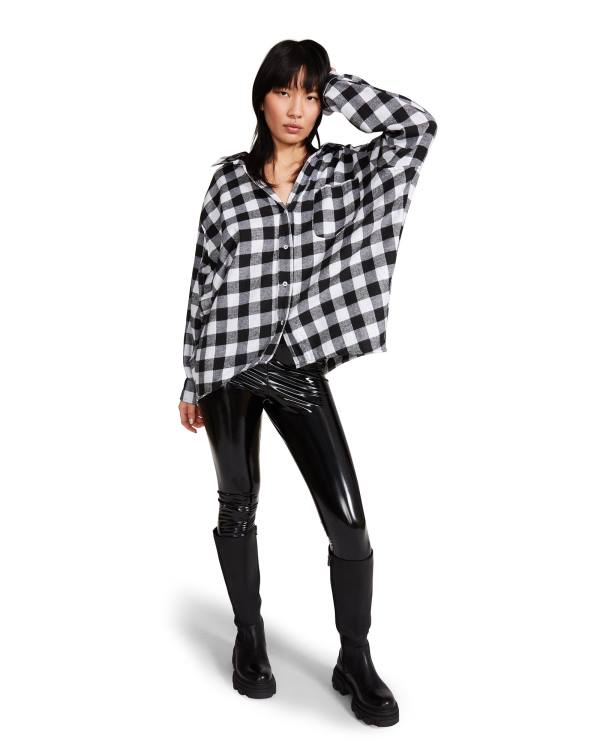 Steve Madden Oversized Gingham Flannel Topjes Dames Zwart | SM-176DA