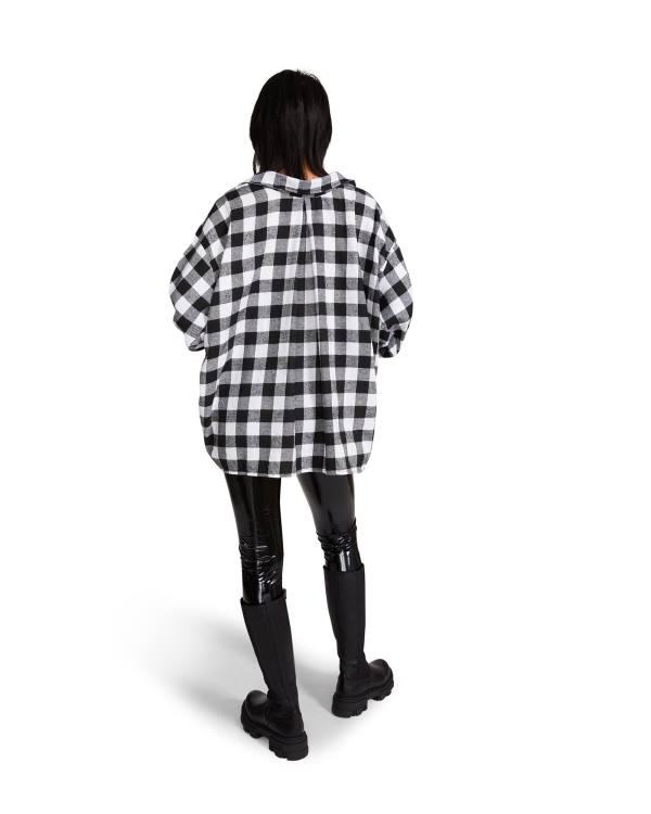 Steve Madden Oversized Gingham Flannel Topjes Dames Zwart | SM-176DA