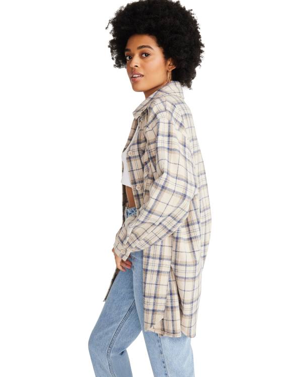 Steve Madden Oversized Plaid Flannel Taupe Topjes Dames Grijs Bruin | SM-815XA