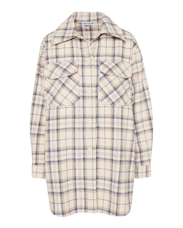 Steve Madden Oversized Plaid Flannel Taupe Topjes Dames Grijs Bruin | SM-815XA