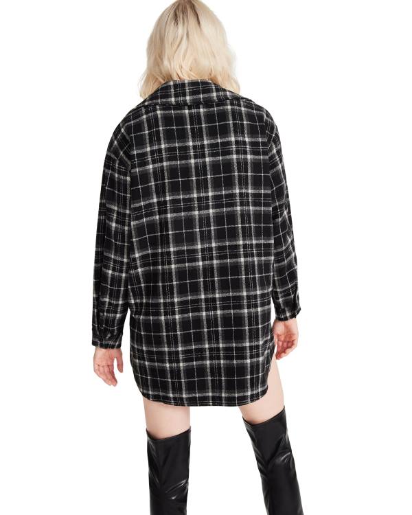 Steve Madden Oversized Plaid Flannel Topjes Dames Zwart | SM-159AM