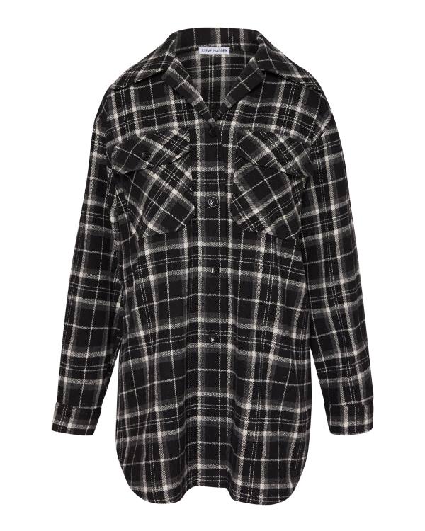 Steve Madden Oversized Plaid Flannel Topjes Dames Zwart | SM-159AM