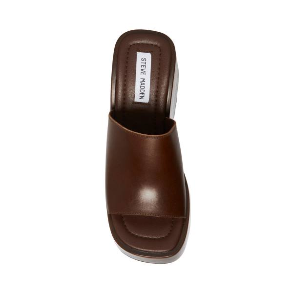 Steve Madden Pepe30 Cognac Leren Sandalen Dames Bruin | SM-968FE