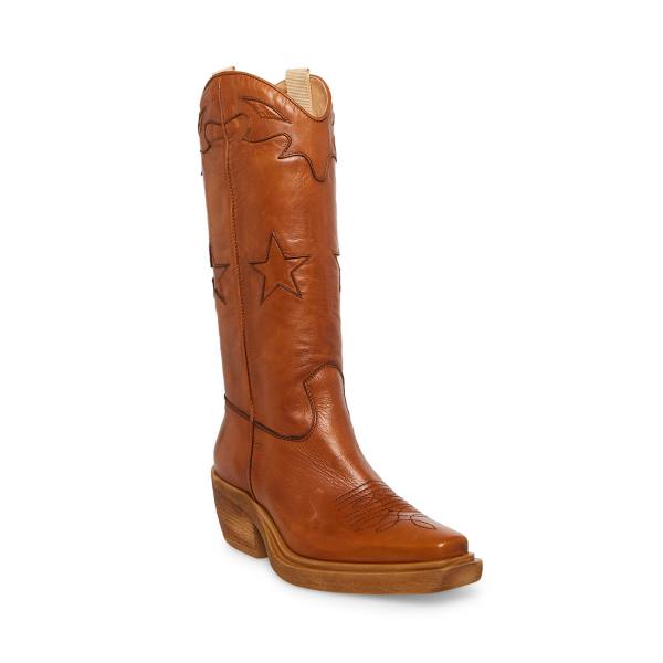 Steve Madden Peyton Cognac Leren Laarzen Dames Bruin | SM-214QX