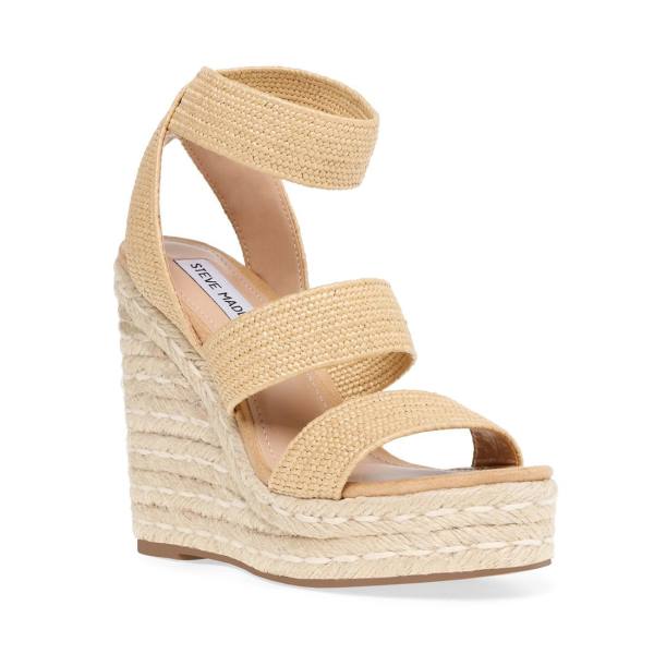 Steve Madden Shimmy Natural Raffia Sandalen Dames Beige | SM-394IZ