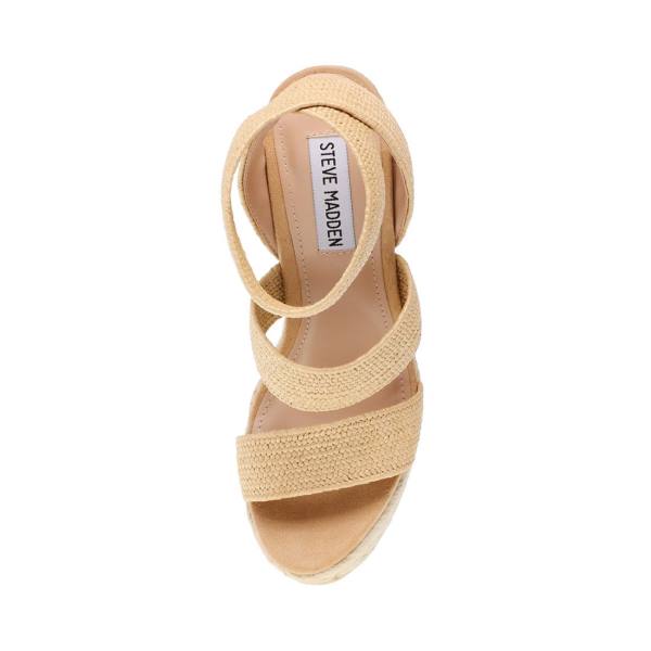 Steve Madden Shimmy Natural Raffia Sandalen Dames Beige | SM-394IZ