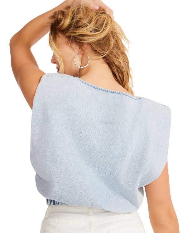 Steve Madden Shoulder Pad Cropped Tank Denim Fabric Topjes Dames Blauw | SM-871YZ