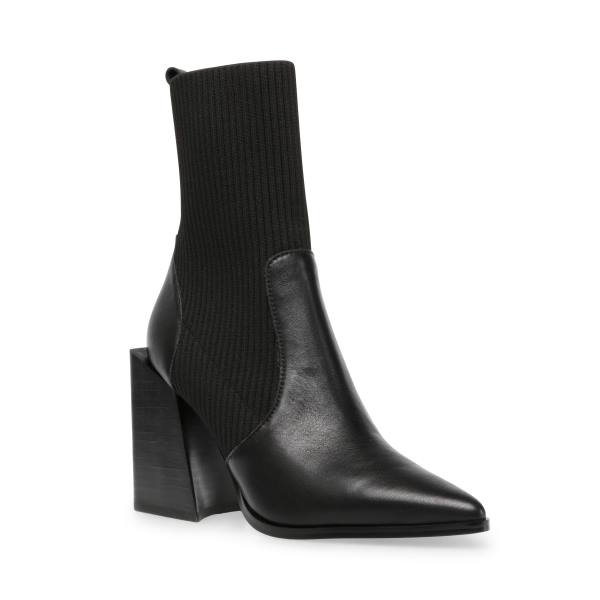 Steve Madden Tackle Leren Enkellaarsjes Dames Zwart | SM-789EO