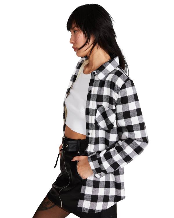 Steve Madden Teddy Gevoerde Flannel Jassen Dames Zwart | SM-239OC