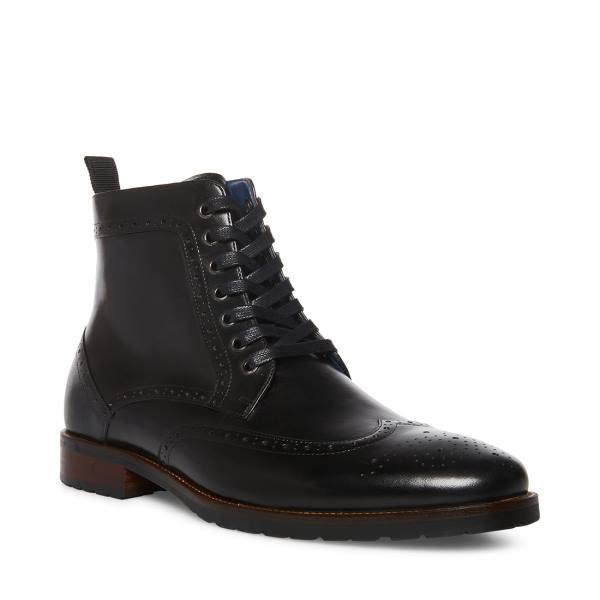 Steve Madden Tilman Leren Enkellaarsjes Heren Zwart | SM-309NV