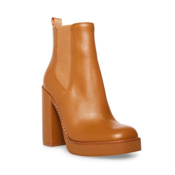 Steve Madden Triple Cognac Leren Enkellaarsjes Dames Bruin | SM-809CX