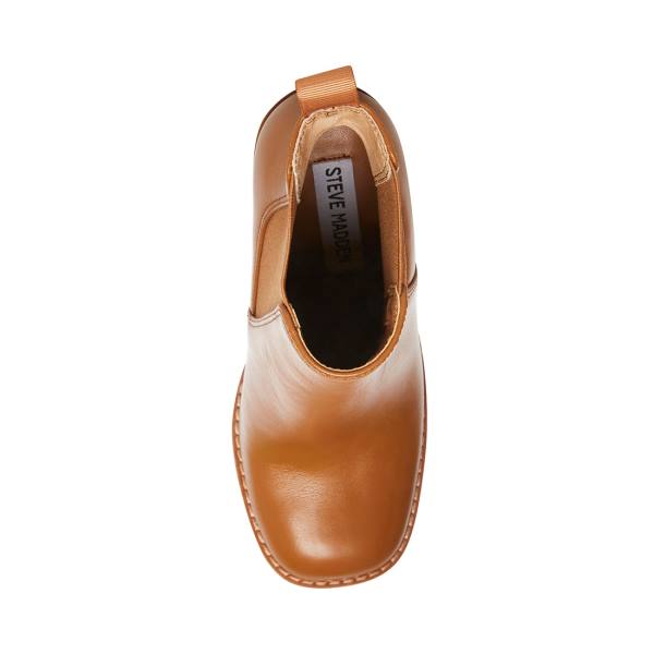 Steve Madden Triple Cognac Leren Enkellaarsjes Dames Bruin | SM-809CX