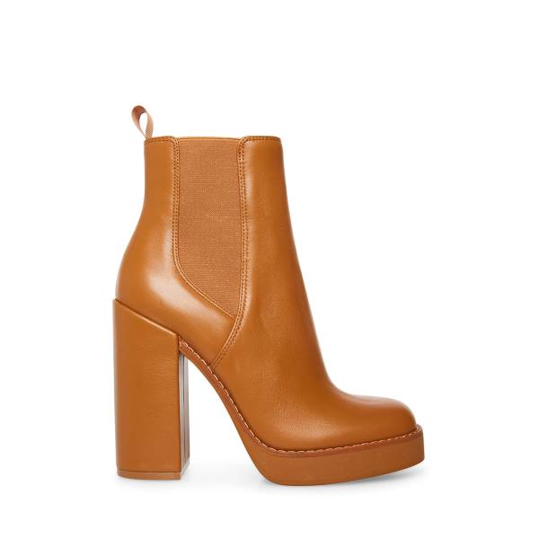 Steve Madden Triple Cognac Leren Enkellaarsjes Dames Bruin | SM-809CX