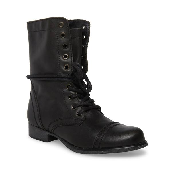 Steve Madden Troopa Leren Enkellaarsjes Dames Zwart | SM-530EU