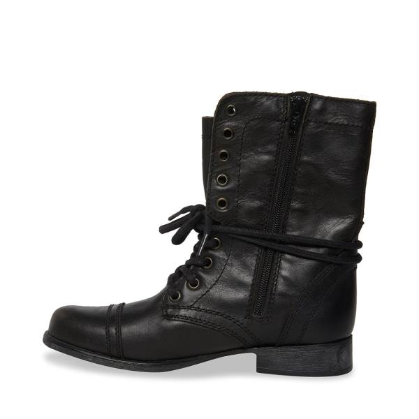 Steve Madden Troopa Leren Enkellaarsjes Dames Zwart | SM-530EU