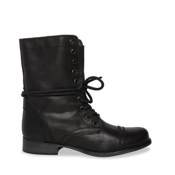 Steve Madden Troopa Leren Enkellaarsjes Dames Zwart | SM-530EU