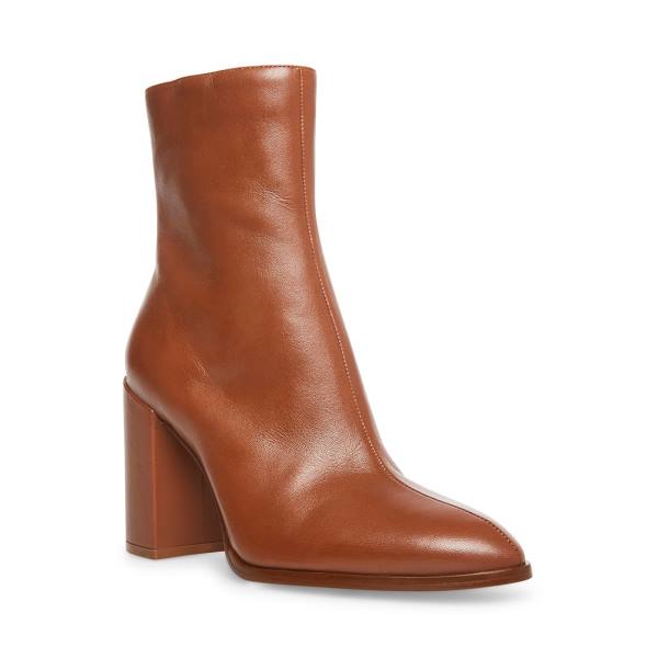 Steve Madden Trudy Cognac Leren Enkellaarsjes Dames Bruin | SM-218AC