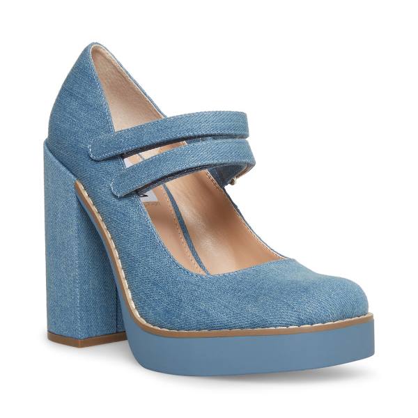 Steve Madden Twice Denim Fabric Heel Hakken Dames Blauw | SM-480KE