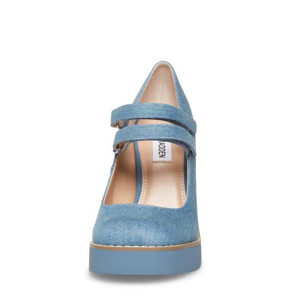 Steve Madden Twice Denim Fabric Heel Hakken Dames Blauw | SM-480KE