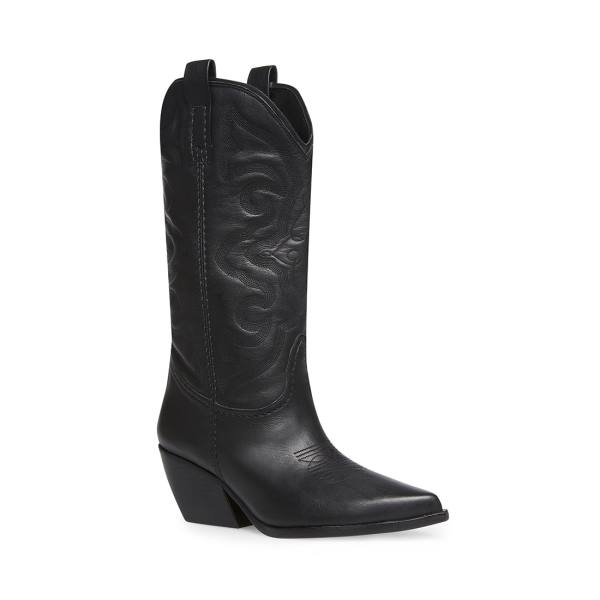 Steve Madden West Leren Laarzen Dames Zwart | SM-309ZP