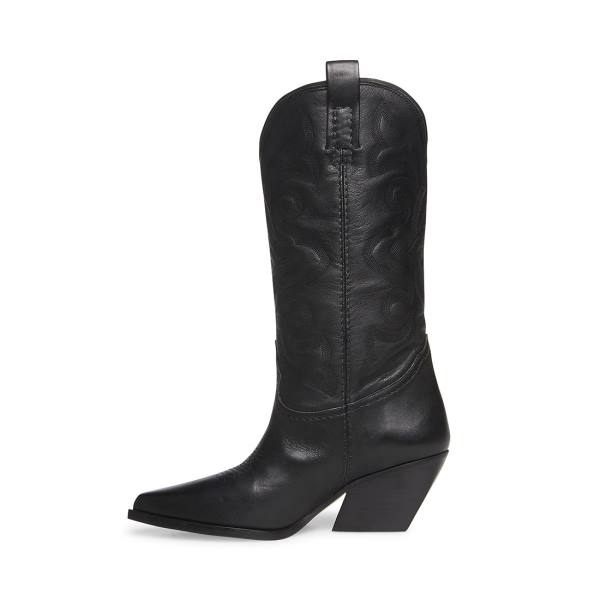 Steve Madden West Leren Laarzen Dames Zwart | SM-309ZP