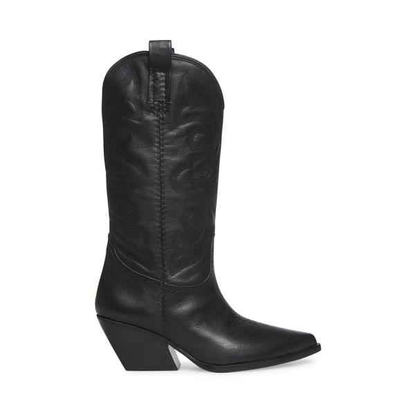 Steve Madden West Leren Laarzen Dames Zwart | SM-309ZP