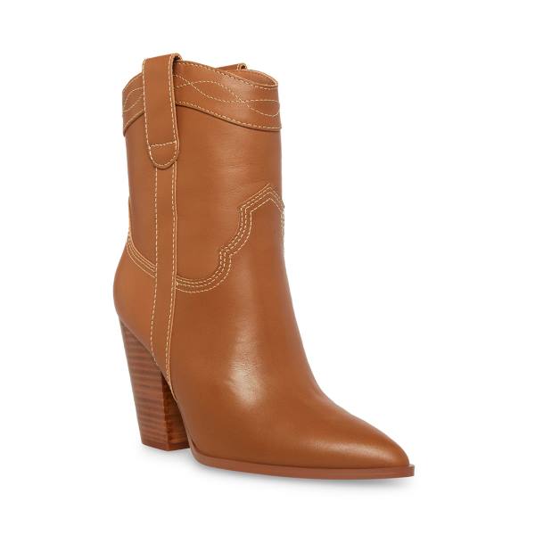 Steve Madden Westyn Cognac Leren Enkellaarsjes Dames Bruin | SM-371VG