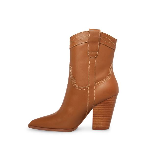 Steve Madden Westyn Cognac Leren Enkellaarsjes Dames Bruin | SM-371VG