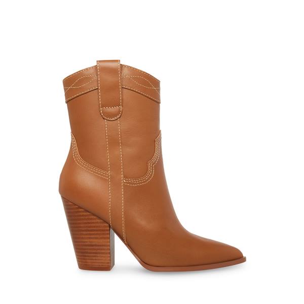 Steve Madden Westyn Cognac Leren Enkellaarsjes Dames Bruin | SM-371VG