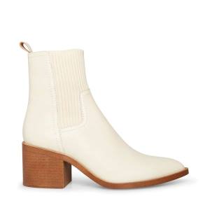 Steve Madden Abriel Bone Leren Enkellaarsjes Dames Beige | SM-158ZO