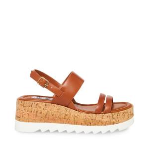 Steve Madden Athena Cognac Leren Sandalen Dames Bruin | SM-951UE