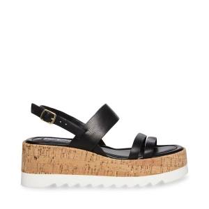 Steve Madden Athena Leren Sandalen Dames Zwart | SM-859PA