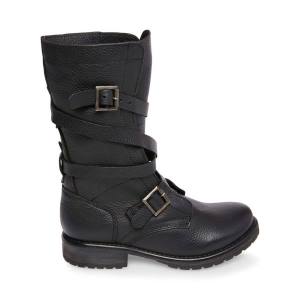 Steve Madden Banddit Leren Enkellaarsjes Dames Zwart | SM-379ZM