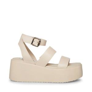 Steve Madden Bay Natural Leren Sandalen Dames Beige | SM-247ZT