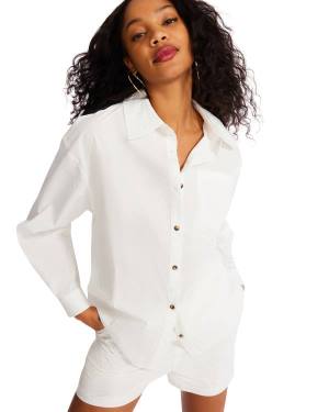 Steve Madden Button Down Kort Set Loungewear Dames Wit | SM-501GV