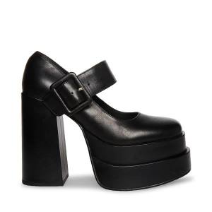 Steve Madden Carly Leren Heel Hakken Dames Zwart | SM-865QU