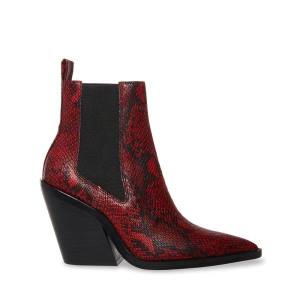 Steve Madden Caution Snake Enkellaarsjes Dames Rood Slangenprint | SM-809UF